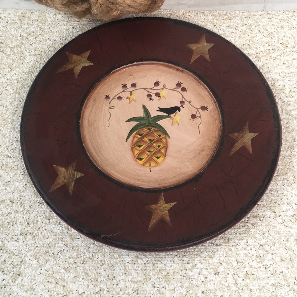 Primitive Painted Pineapple Stars Candle Holder Fruit Vine Rustic Farmhouse